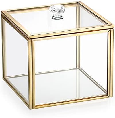 Hipiwe Glass Q-tip Holder Gold Cotton Swab Organizer Bathroom Dispenser by Hipiwe