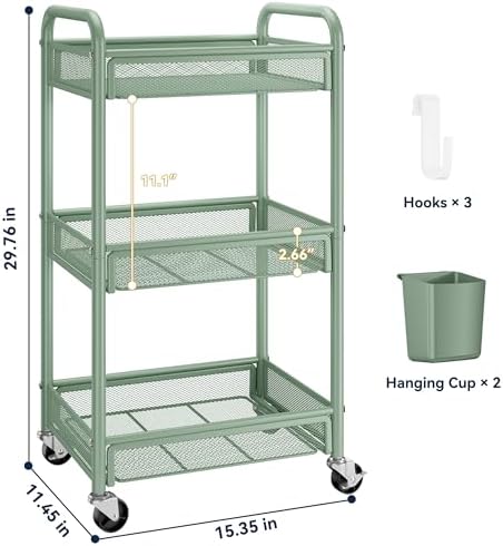 YASONIC 3 Tier Metal Rolling Cart - Image 6