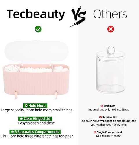 Tecbeauty Qtips Holder, 3 Grids Separate Cotton Swabs Ball Dispenser, Storage - Image 3