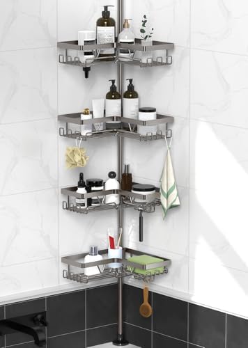 KEGII Corner Shower Caddy Tension Pole, Bathroom Organizer, Gunmetal Gray by KEGII