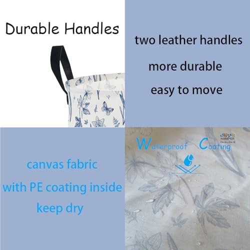 62L Blue Floral Butterfly Waterproof Laundry Hamper - Image 3