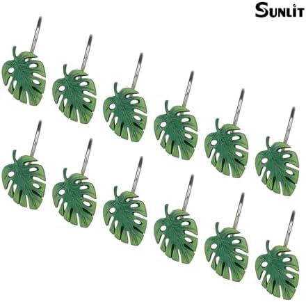Tropical Leaf Decorative Shower Curtain Hooks Green Botanical Shower Curtain - Image 2