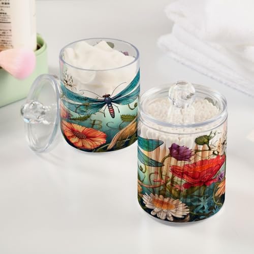 Dragonfly Flowers 4 Pack Qtip Holder Dispenser - Image 4