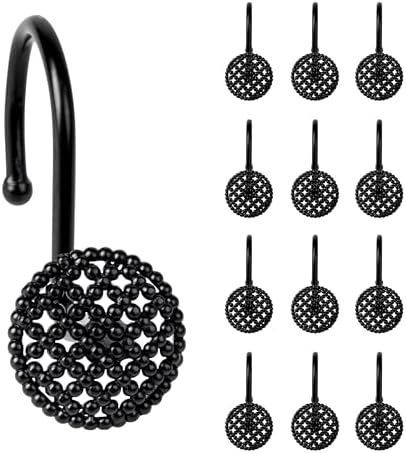Sunlit Black 3D Beaded Mesh Shower Curtain Hooks, Metal Home Decorative Shower by Sunlit