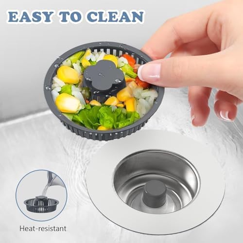 2 Pack Sink Drain Strainer, 3 in 1 Kitchen Sink Stopper - Image 6