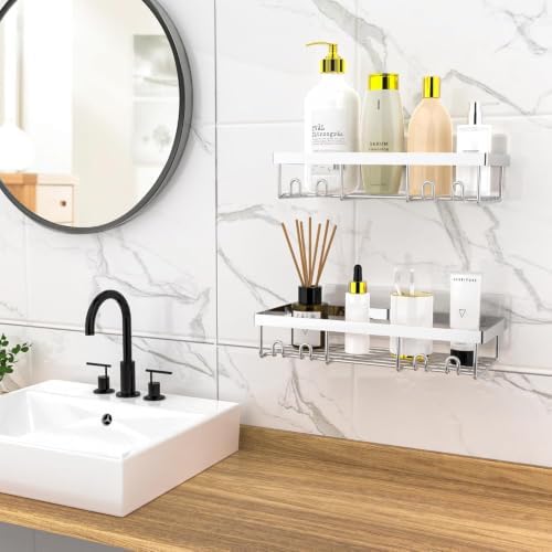 Moforoco Large Silver Shower Caddy Shelf Organizer Rack, Self Adhesive Bathroom - Image 5