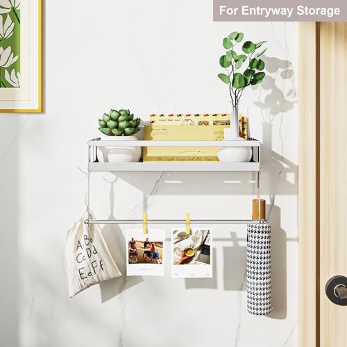 ESOW Paper Towel Holder with Shelf, Adhesive Wall Mount, Brushed Nickel - Image 5