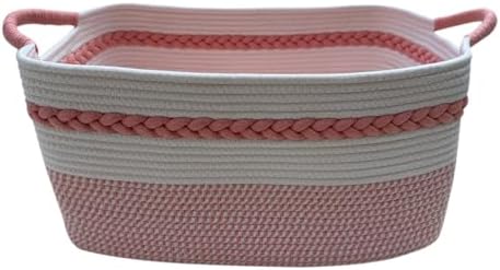 Decorative laundry basket with handles woven from natural cotton rope storage by Unknown