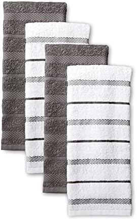 KitchenAid Albany Kitchen Towel 4-Pack Set, Charcoal Grey/White by KitchenAid