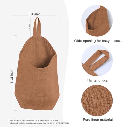 100% Linen Hanging Storage Bags Baskets 2 Pcs, Small Wall Storage Bag - Image 2