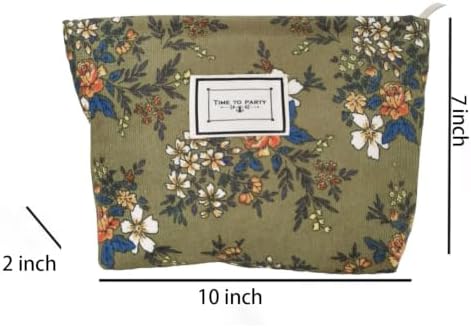 Floral Makeup Bags for Women, Large Cosmetic Pouch for Purse, Dark Green - Image 6