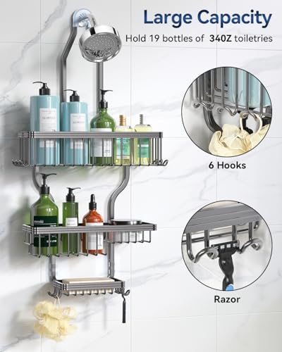 YASONIC Never Rust Shower Caddy Hanging, Aluminum Shower Racks - Image 2