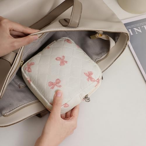 RSRSLEII 2 Pcs Quilted Cotton Makeup Bag Set, 19 Pink Bow Set - Image 5