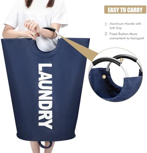 Maxsilan 90L Large Laundry Basket Bag, Collapsible Tall Hamper, Dark Blue - Image 5