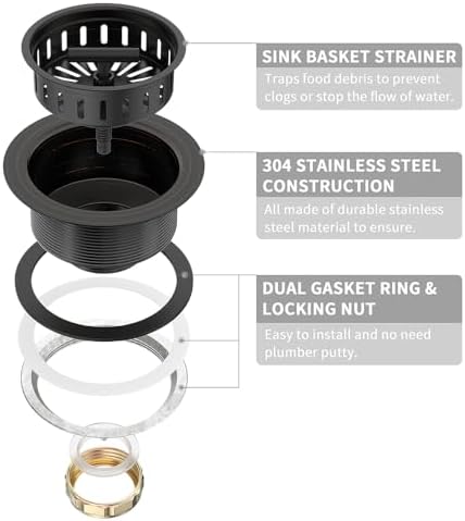 KONE 3-1/2 Inch Bronze Kitchen Sink Drain Assembly Kit - Image 5