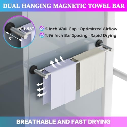 ULIBERMAGNET Magnetic Double Towel Bar, Adjustable Silver Heavy Duty Towel - Image 3