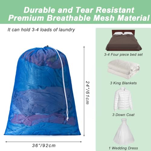2 Pack Mesh Travel Laundry Bag 24" x 36"Extra Large Dirty Clothes Organizer - Image 2
