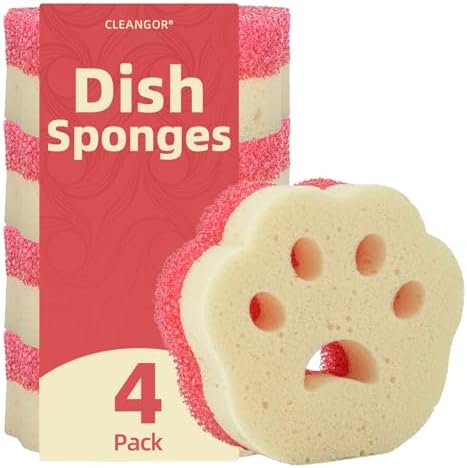 CLEANGOR 4pcs Scrub Sponges, Dual-Sided Temperature-Controlled Dish Sponges by Cleangor