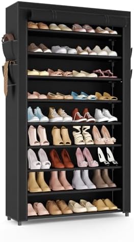 VILICK Shoe Rack with Cover Narrow Shoe Organizer with Pockets 10 Tier Tall by VILICK