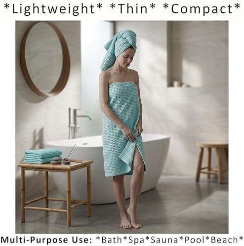 PÜSKÜL Natural 100% Turkish Cotton Waffle Bath Towels Set of 2, Extra-Large - Image 2