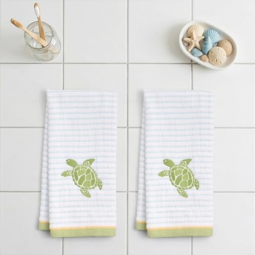 Ritz 2-Piece Cotton Velour Bathroom Hand Towel Set, Embroidered Sea Turtle - Image 3
