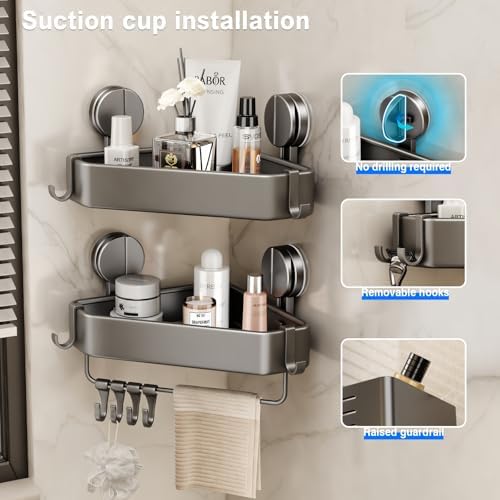 Mustorn Suction Cup Shower Caddy Corner, 2 Pack Suction Corner Shower Shelves - Image 3