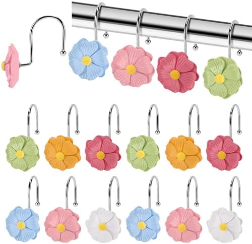 Flower Shower Curtain Hooks, 12 Pack Rustproof Stainless Steel Decorative by GNUEYART