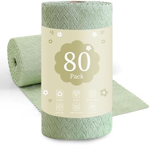80 Pack Microfiber Cleaning Cloth Roll Reusable Paper Towels 12"x12" Tear Away by Tigona