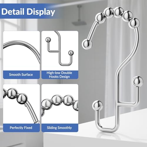 Goowin Shower Curtain Hooks, Metal Shower Curtain Rings Hooks, Smooth Gliding - Image 3