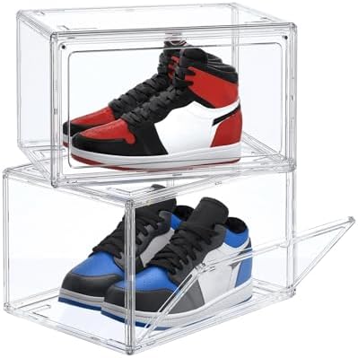 HIYOHIYO 2-Pack Stackable Clear Shoe Boxes Organizer, Fit up to US Size 14 by HIYOHIYO