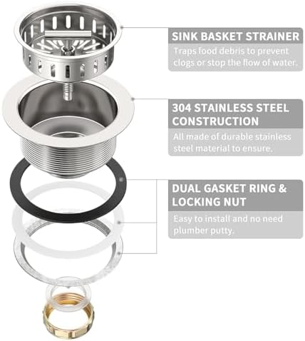 KONE 3-1/2 Inch Kitchen Sink Drain Strainer Assembly Made by All Stainless Steel - Image 5