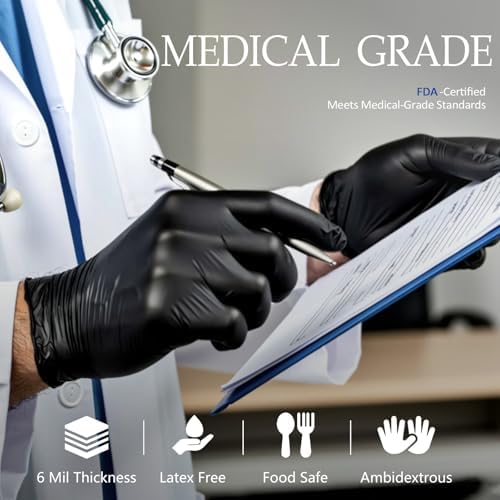 PROMEDIX P Black Disposable Nitrile Gloves, 6Mil 100 Pcs Food Safe Cooking - Image 2