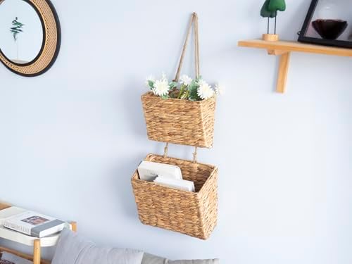 YAHUAN Woven Water Hyacinth Hanging Basket 2-Tiered Storage Baskets Hanging - Image 4