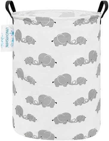 Round Laundry Basket Collapsible Storage Hamper Love Elephant by LANGYASHAN