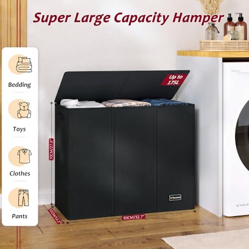 175L Laundry Hamper 3 Section, Large Laundry Hamper - Image 2