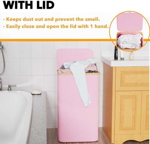 SpaceAid Laundry Hamper with Lid, 110L Large Tall Clothes Basket Bin with - Image 3