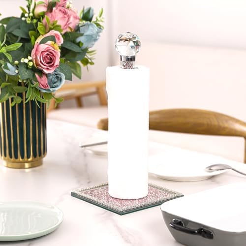 Pink Crystal Standing Paper Towel Roll Holder Countertop Weighted Rack - Image 5