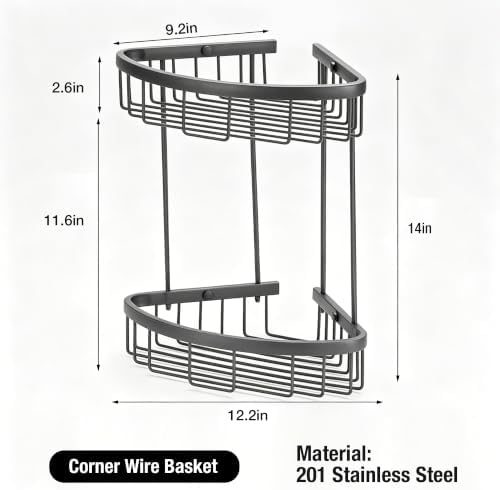 Corner Shower Caddy, 201 Stainless Steel Bathroom Shelf Organizer, Wall Mounted - Image 2