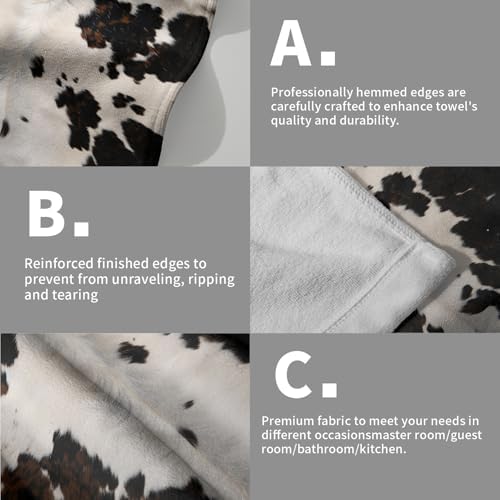 Cow Fur Texture Hand Towels 2 Pack 28x14 Inch White Black Brown Animal Skin - Image 5