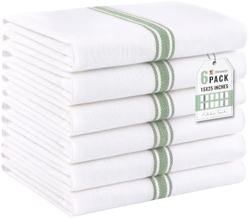 Homaxy 100% Ring Spun Cotton Kitchen Towels 6 Pack, Grass Green Stripe by Homaxy