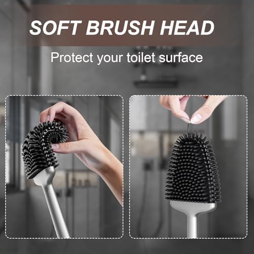 Sellemer Silicone Toilet Brush, Ventilation Slots Base Holder 1 Pack Silver - Image 4