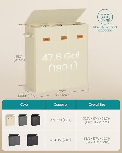SONGMICS 160L Laundry Hamper, 4-Compartment Laundry Sorter - Image 6