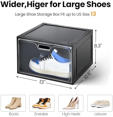 8 Pack Drop Side Shoe Boxes, Large Stackable Shoe Storage, Thick Plastic - Image 2