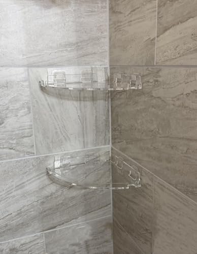JiePai Adhesive Acrylic Corner Shower Caddy 2 Pack, Rustproof Bath Shelf - Image 2