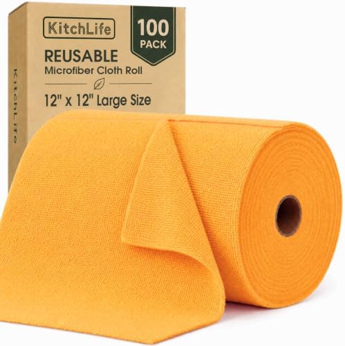 Microfiber Cleaning Cloth Roll, 100 Pack 12 x 12 Inch Tear Away Reusable Paper by OverDoorHooksKitchenSupplies