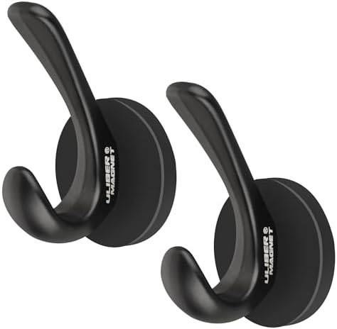 ULIBERMAGNET Strong Magnetic Coat Hooks, 2 Pack Heavy Duty Magnetic Double Hooks by ULIBERMAGNET