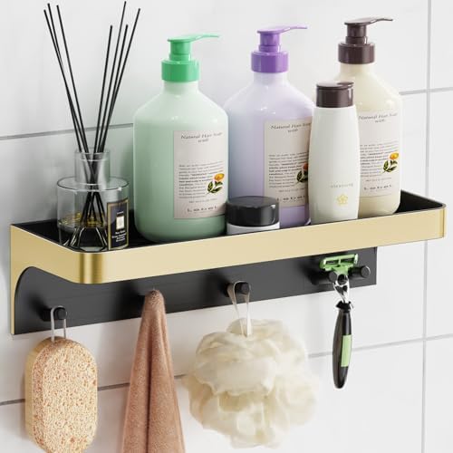 Shower Caddy Adhesive with 5 Hooks & Drainage by LEWONO