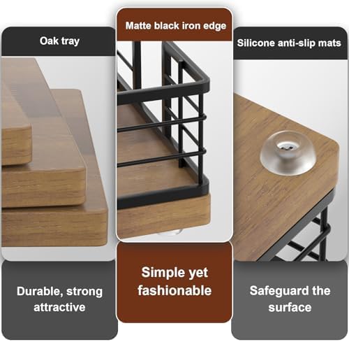 Wican Guest Towel Holder Tray for Bathroom, Oak and Iron Napkins Holder - Image 4
