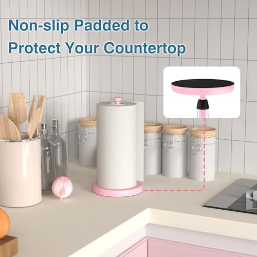 Pink Paper Towel Holder Countertop, Stainless Steel, Weighted Base, Paper Towel - Image 4