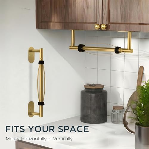 FORIOUS Paper Towel Holder Under Cabinet, One Hand Tear, Brushed Gold - Image 4